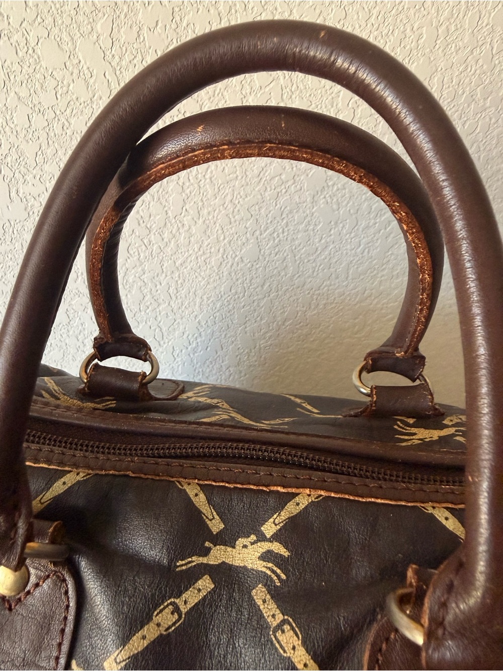 Vintage Longchamp Brown and Gold Monogram Satchel Bag with Long Wallet-GUC!! - Picture 8 of 15